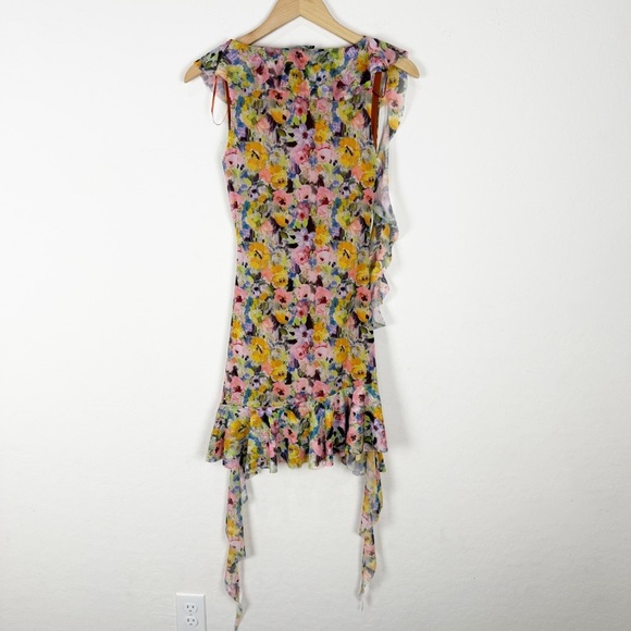 ZARA FLORAL RUCHED Mini Dress Green Multi - Picture 3 of 10